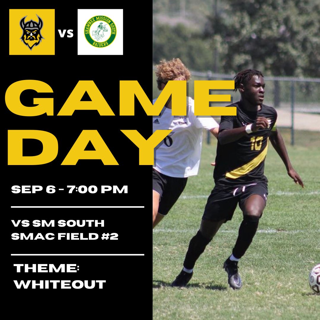 GAMEDAY
🆚 Shawnee Mission South
⏰ 7:00 PM
📍 SMAC Field #2
👕 Whiteout

#VamosVikings