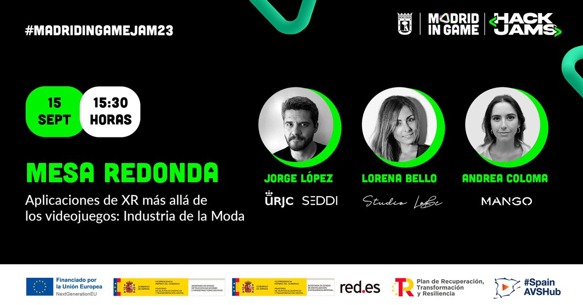 Os espero el próximo viernes 15 de septiembre en #MadridinGameJam23 
🚀 Mesas redondas, catering y networking con profesionales top del sector, por lo que os invito a inscribiros gratuitamente en el link👉 madridingame.es/madrid_hack-ja… 

#gaming #fashion #technology #digitalfashion