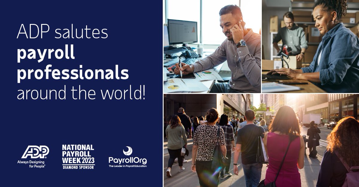 debcrofoot's tweet photo. It's National #PayrollWeek! On behalf of ADP, Laura Brown, President of Major Account Services and ADP Canada, salutes payroll professionals around the world. Watch the video! #ADP https://t.co/4yAAhqulY2 https://t.co/BeoPYqD8J9