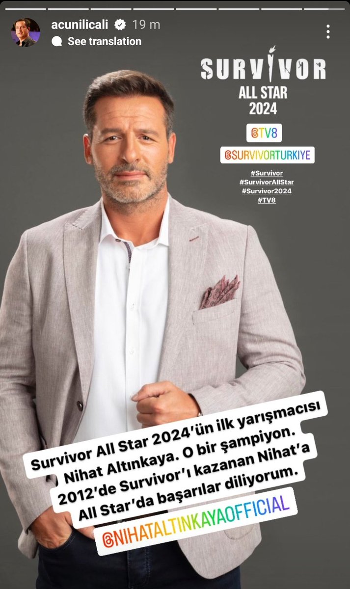 #SurvivorAllStar2024'ün ilk yarışmacısı Nihat Altınkaya oldu.

İkinci ismin kim olmasını istersiniz?
