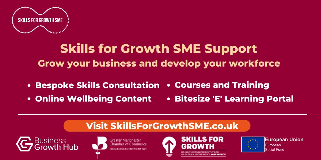 This is a gentle reminder for all the Greater Manchester SMEs and Learners on our Skills for Growth - SME Support programme. 

Time is running out to access the benefits. There's no better time to start than now; simply click to find out more here 👉 ow.ly/VaFZ50MqeY3