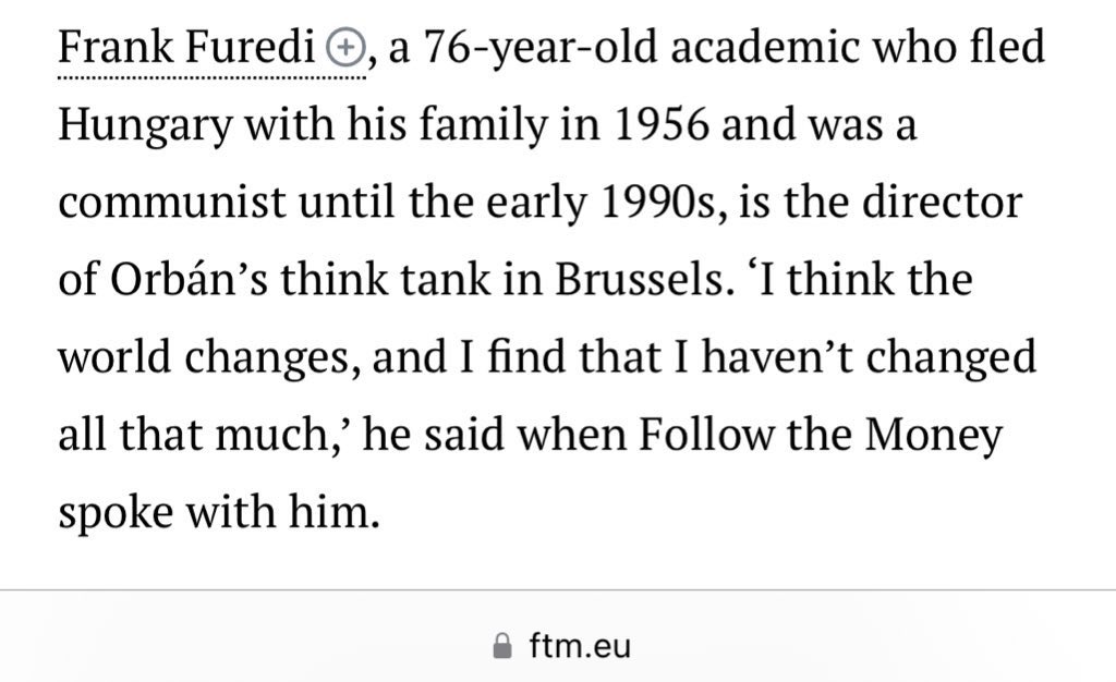 annammelegh's tweet photo. As autocratic intents collide, there are no left or right ideologies, just a desired end goal: power.

 ‘I think the world changes, and I find that I haven’t changed all that much.” - says a lifelong communist who fled HU in 1956 and now heads this far-right PR “think-tank”. https://t.co/WWm04kJkqk