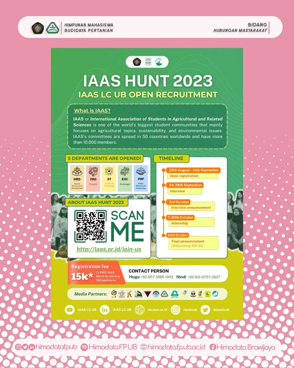 himadatafpub's tweet photo. [IAAS LC UB OPEN RECRUITMENT]

🌿IAAS HUNT 2023🌿

The waiting is over, 

Here’s the chance to be the next #FamilIAAS!

Further information about IAAS LC UB and the registration form, you can visit our website below: 

🔗https://t.co/l0KYg52Iej
🔗https://t.co/l0KYg52Iej https://t.co/ok2QWZxl7z