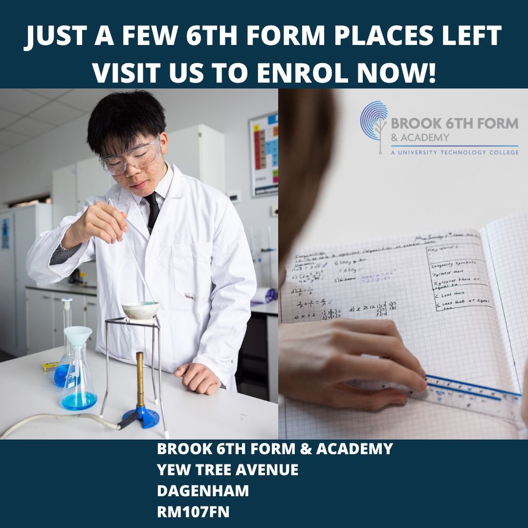 BrookSixthForm's tweet photo. Join us at Brook sixth form
To study STEM A Levels
Computer Science, Maths, Biology, Chemistry and Physics
Visit us today! #STEM
#UTC
#BrookSixthFormandAcademy
#LBBD
#barkinganddagenham
#media
#science
#computerscience
#engineering
#maths https://t.co/f0QOhePpWg