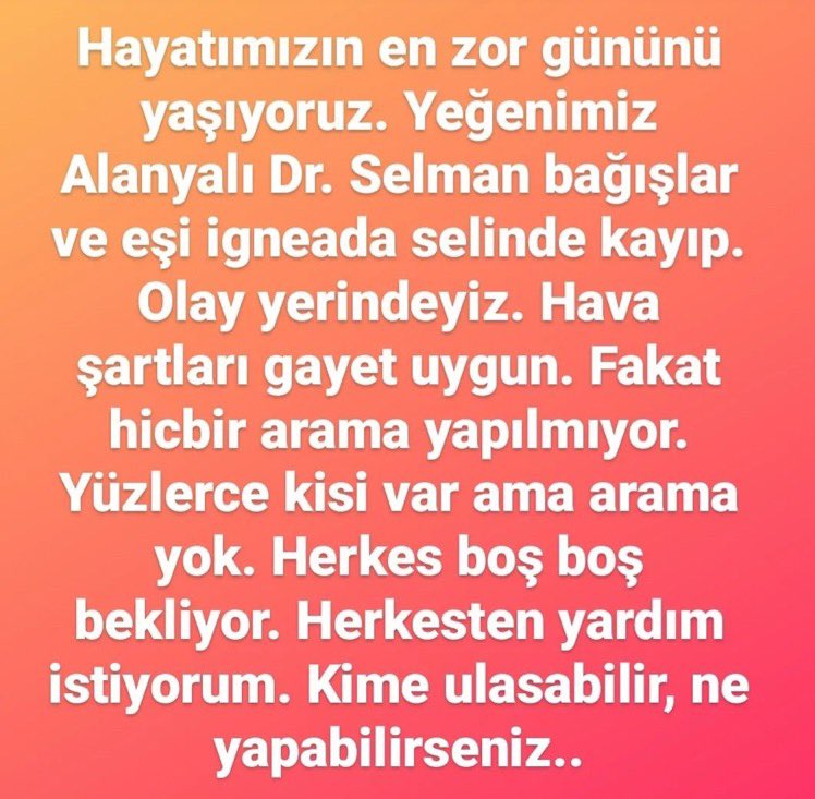 Kırklareli'nde sel felaketinde kaybolan hekim arkadaşımız ve eşi ile ilgili son durum nedir bilgisi olan var mı?
<a href="/selmanbagislar/">Saroo 🦁</a>