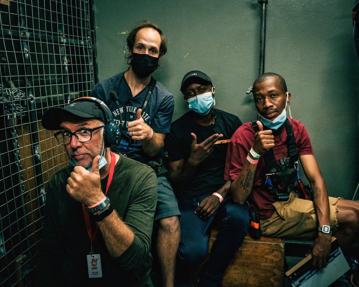 GrahamBart's tweet photo. When shooting stills on a film set you often end up in small space which I have to share with camera, grips, sound and in this case SFX to open an elevator door, it get crowded and hot, we all just a happy family.
#unitphotographer #BTS https://t.co/a3q8VDJ7Dw