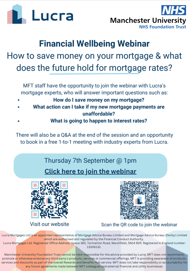 Sue Wright ๐๐๐ (@sue_wright1) on Twitter photo ๐ข๐ขHeard about the <a href="/LucraMortgages/">Lucra Mortgages</a> webinar taking place tomorrow at 1pm for <a href="/MFTnhs/">MFT NHS</a> colleagues?
Grab a brew and join, to find out more about interest rates and saving money ๐ท๐ท
Please share ๐ <a href="/nickbailey__1/">Nick Bailey</a> <a href="/RMCHosp/">RMCHosp</a> <a href="/MFT_CSS/">MFT_CSS</a> <a href="/MFTODT/">MFT OD & Learning</a> <a href="/MDentalHospital/">University Dental Hospital Manchester</a> <a href="/ManchesterREH/">Manchester Royal Eye</a> @StaffWtwa ๐ข๐ขHeard about the <a href="/LucraMortgages/">Lucra Mortgages</a> webinar taking place tomorrow at 1pm for <a href="/MFTnhs/">MFT NHS</a> colleagues?
Grab a brew and join, to find out more about interest rates and saving money ๐ท๐ท
Please share ๐ <a href="/nickbailey__1/">Nick Bailey</a> <a href="/RMCHosp/">RMCHosp</a> <a href="/MFT_CSS/">MFT_CSS</a> <a href="/MFTODT/">MFT OD & Learning</a> <a href="/MDentalHospital/">University Dental Hospital Manchester</a> <a href="/ManchesterREH/">Manchester Royal Eye</a> @StaffWtwa