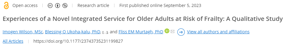 Sophie_Pask's tweet photo. 📢NEW PAPER ALERT

Excited to share our new open access paper on patients and carers experiences of a novel integrated service for older adults at risk of frailty. https://t.co/nuFHQ6dnSn
@wolfsonpallcare @JournalPatientX @CHCPHull https://t.co/Woe4krpgnS