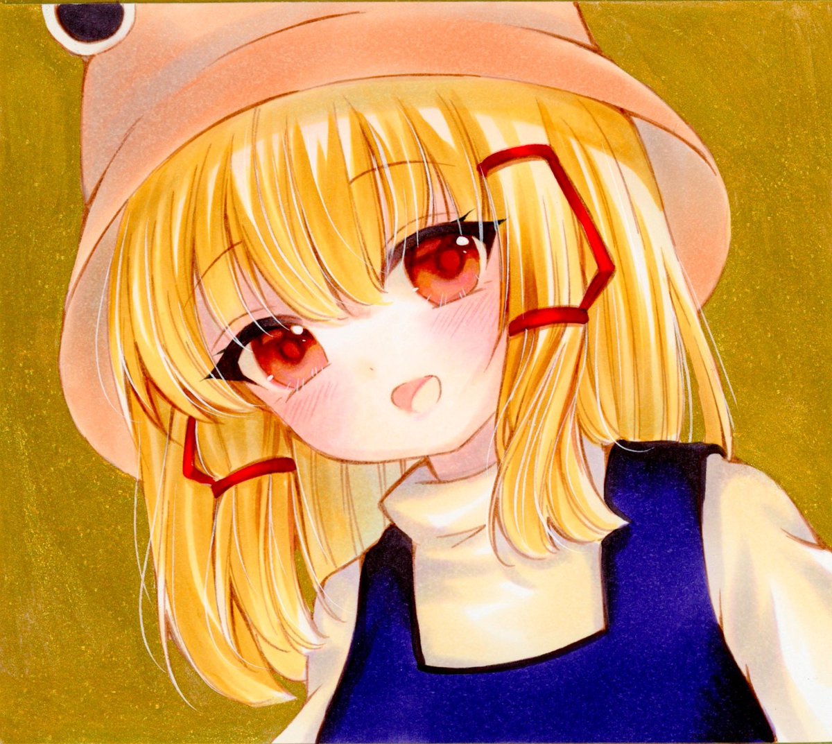 moriya suwako 1girl solo blonde hair traditional media red eyes open mouth hat  illustration images