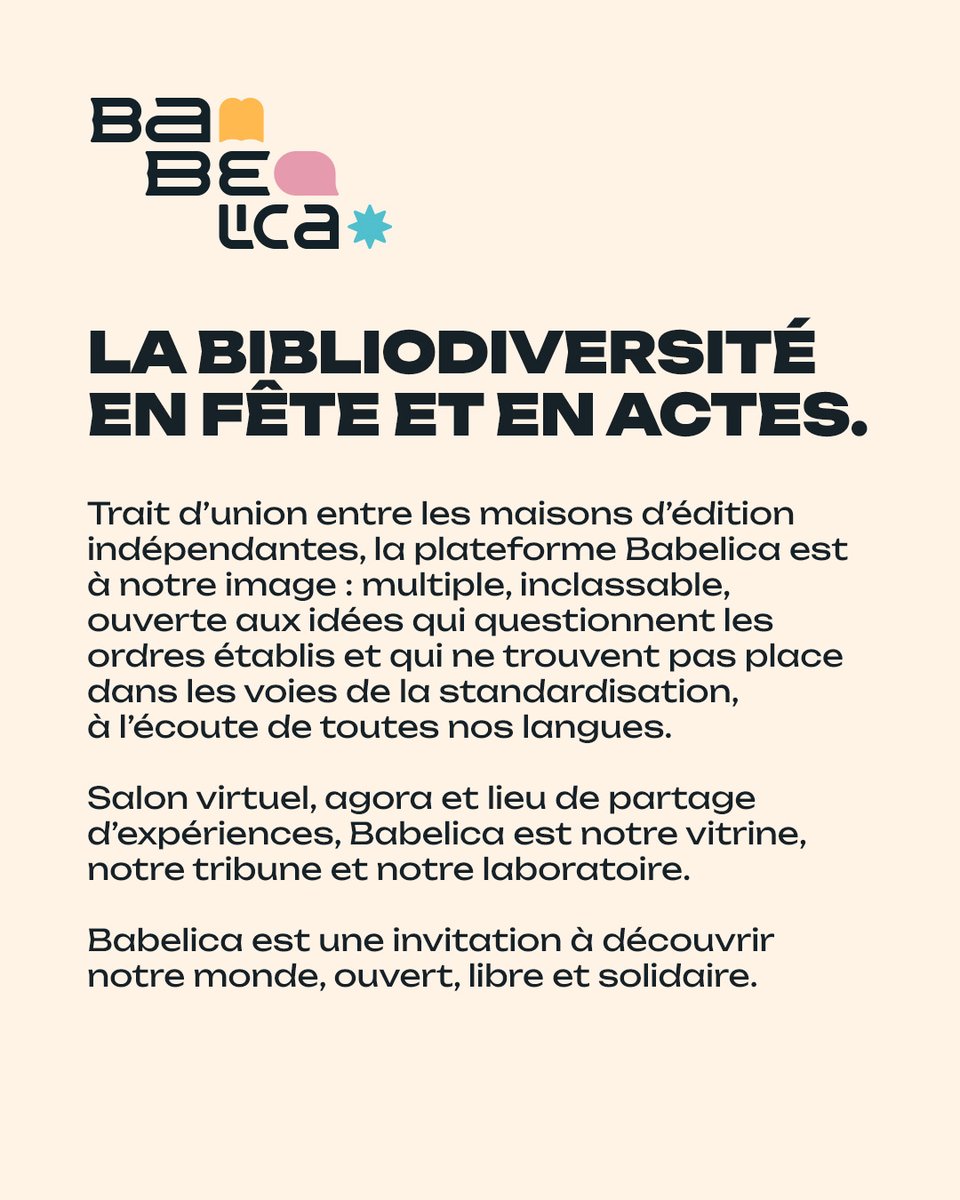 Babelica, le salon international de l’édition indépendante, en ligne, aura lieu du 20 au 22 septembre prochain ! alliance-editeurs.org/IMG/pdf/progra…