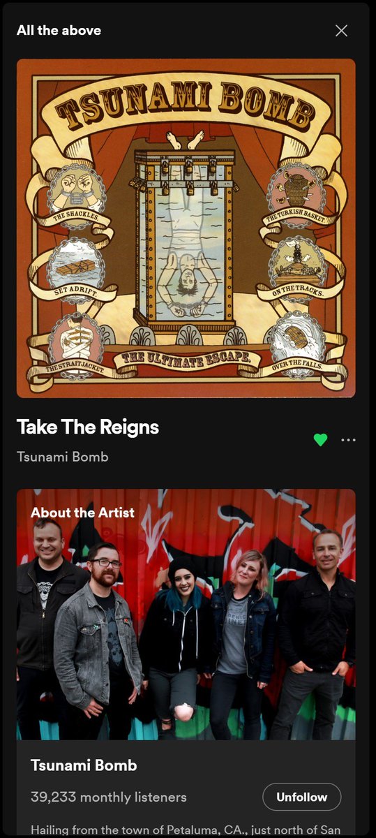 Another band I dont hear enough praise for but maybe Im in the wrong circles.

Tsunami Bomb is exactly what their name says, Pure energy coming through a 100ft wave of music...

High-speed instrument playing, frenetic as teenage angst can be. An emotional rush of adrenaline.