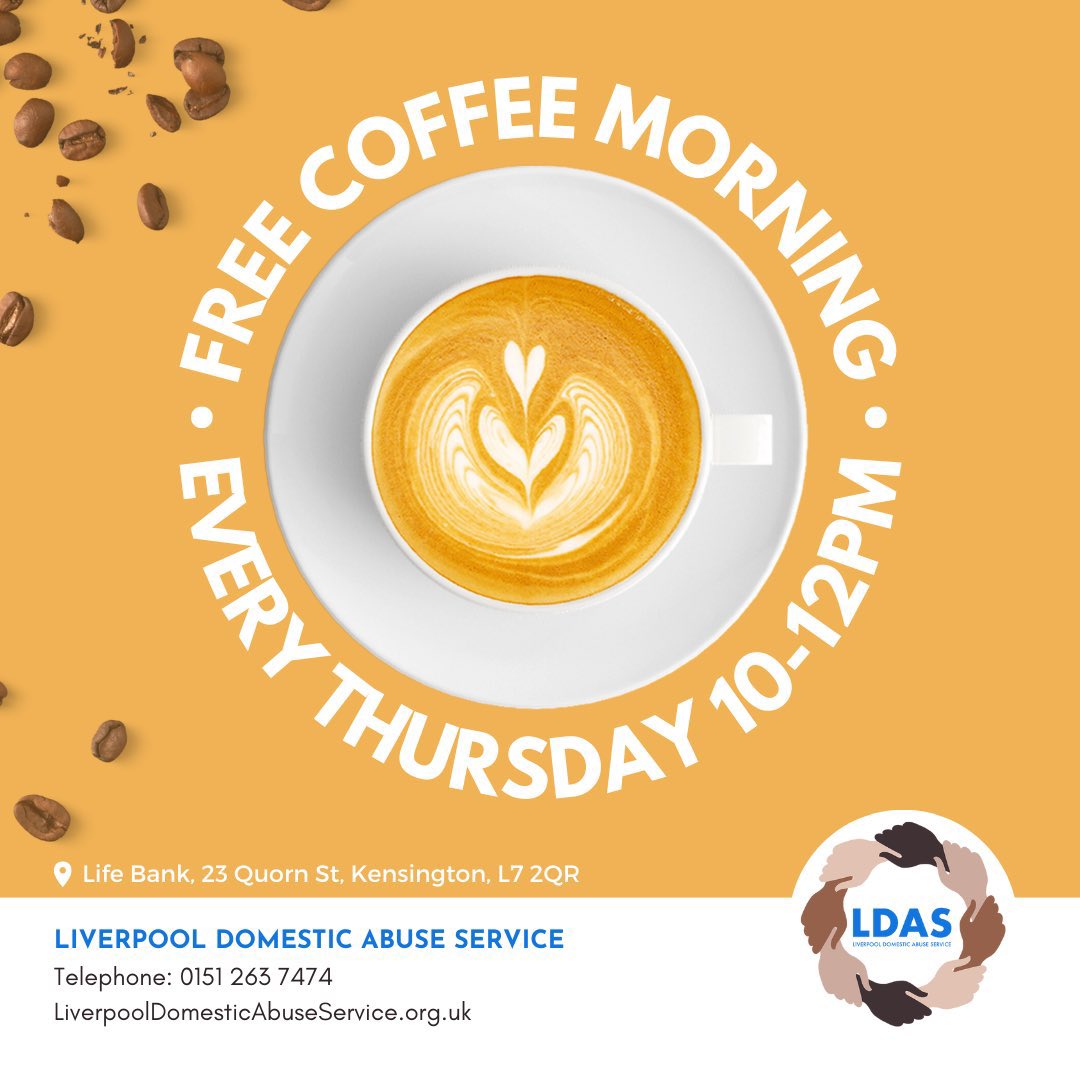 LDAService's tweet image. Join us for a free coffee morning each Thursday! 

Open to women &amp;amp; girls who may be interested in what assistance we can offer if they believe they are or have historically been subjected to domestic abuse. 

You can ask questions &amp;amp; receive advice about next steps from our team🫱🏽‍🫲🏼