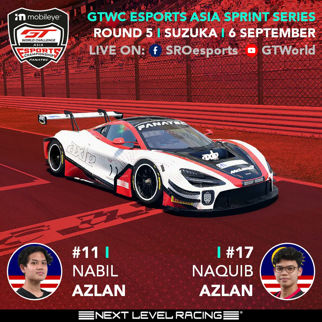 axle_sports's tweet photo. RACE DAY: Team McLaren Axle Sports are ready to go out on a high for Round 5 and the final race of the GTWC Esports Asia Sprint Series! Catch @naquib_senna94 and @muhdnabillll take on @suzuka_event LIVE tonight at 1800 MY/SG!
#AKesports #AxleSports #beACC #SROEsports https://t.co/mzZYiJHdp7