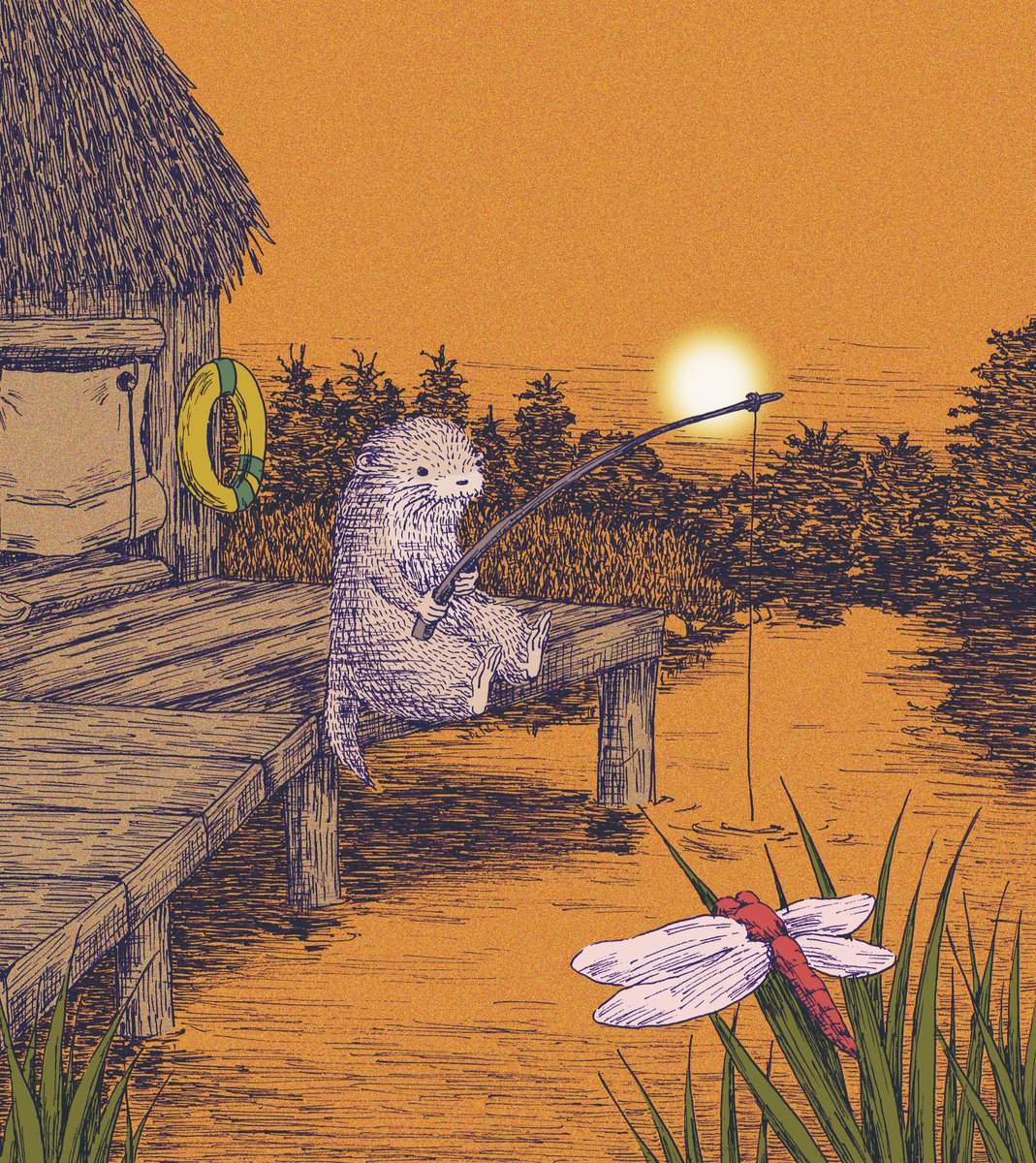 no humans fishing rod outdoors flower tree sun fishing  illustration images
