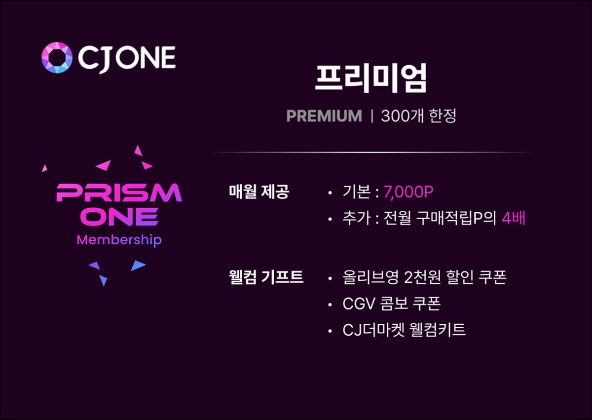 CJ_PRISM_ONE's tweet photo. 9/12 19시 사전 예약(WL) 판매까지 D-6!
 
CJ ONE 기본 포인트부터 웰컴 기프트까지 PRISM ONE Membership의 다양한 혜택을 확인해보세요 
모든 혜택은 보유한 NFT 개수만큼 중복으로 받으실 수 있습니다🎁 https://t.co/FFGBX3kyzH