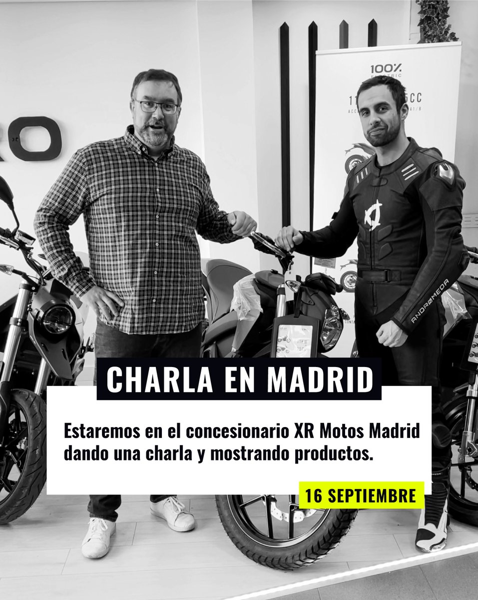 El próximo sábado 16 de septiembre a las 10:30, estaremos en el concesionario XR Motos (Zero Motorcycles Madrid) impartiendo una charla, en la que mostraremos productos y podréis probarlos

Apúntate aquí 👉 forms.gle/oSWwivfsnC7Lmr…

#motomadrid #zeromotorcycles