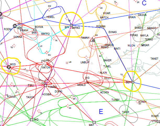 adamspink's tweet image. For example, you can see the multiple routes converging at BPK to the N of London, DET to the ESE of London, and WOD to the E of Reading.