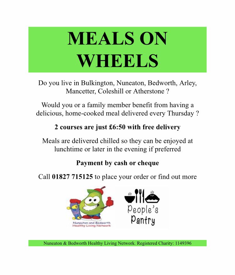 EdibleLinks's tweet photo. Pssst… Pass it on…
Do you have a customer, patient or client who’d benefit from a nutritionally balanced meal delivered to their door ? #MealDelivery #Nuneaton #Bedworth #NorthWarks #Bulkington #Arley #Mancetter #Coleshill https://t.co/TkYgHL7NhV