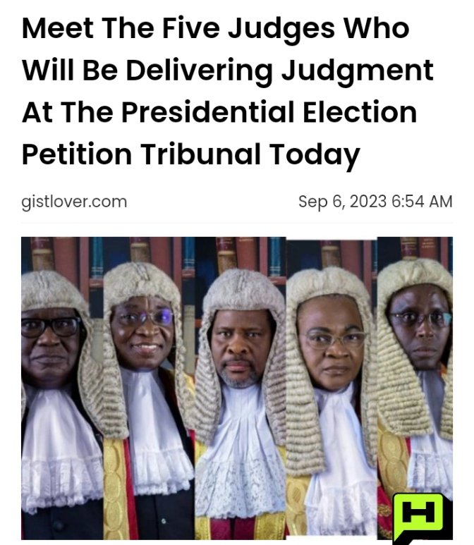 Dear judges of the presidential election petition tribunal, today #6thSeptember posterity beckons on you with this once in a lifetime opportunity to save the face of Nigerian judicial system  or forever bury your faces in shame.
The choice is yours 
#PEPTJudgement #OccupyNigeria