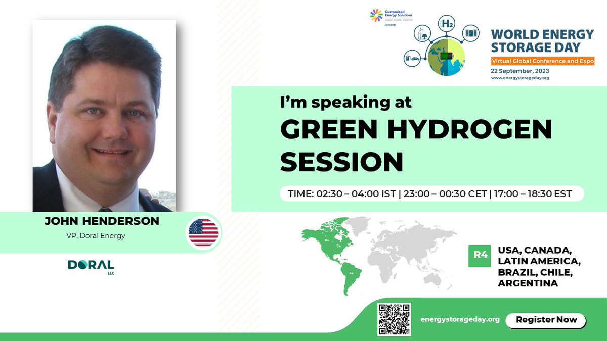 We welcome John Henderson, VP From Doral as our speaker for #WESD #2023.
He will be speaking in the R4- #Greenhydrogen session.

To interact with him, register at: lnkd.in/dXKwbsm7

#renewableenergy #solarenergy #solar #solarpower #cleanenergy #greenenergy #solarpanels