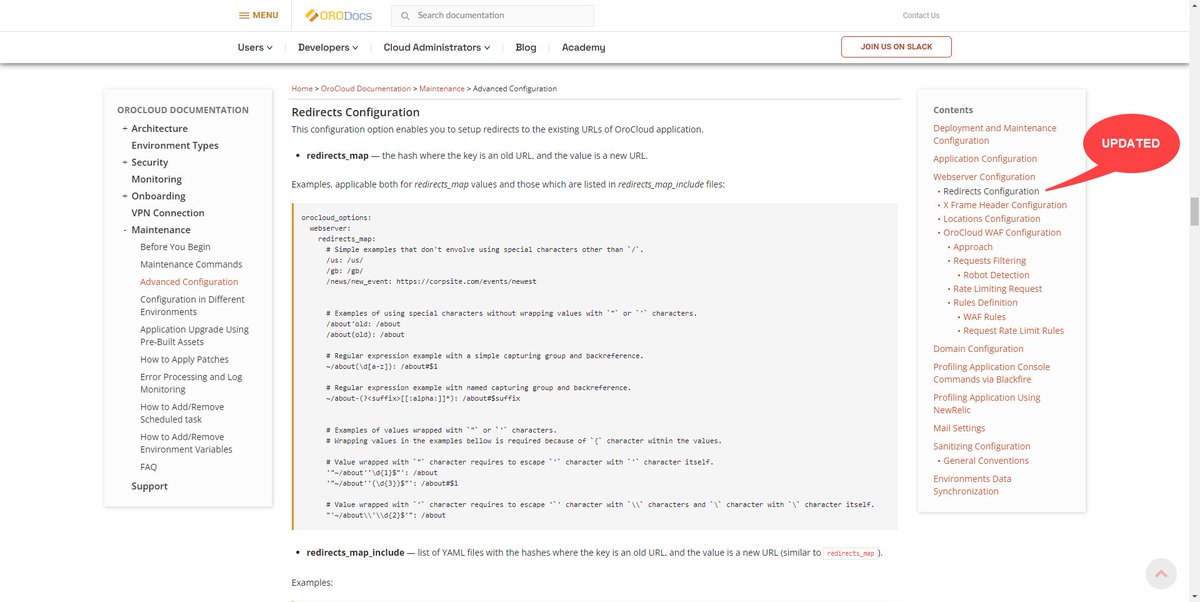 💡We've updated Cloud documentation to include examples of configuring redirects: doc.oroinc.com/cloud/maintena… #orocloud #oroinc #orocomerce #b2becommerce