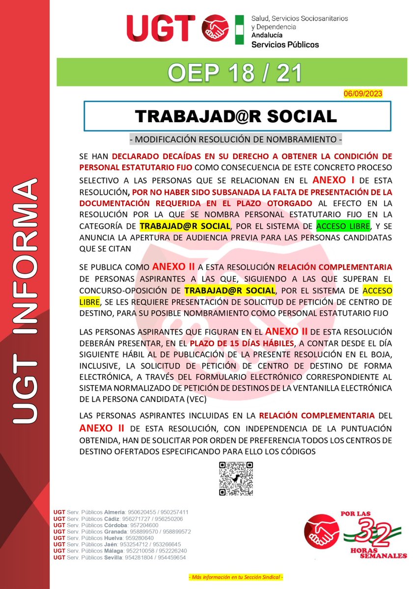 Ugt_A_Sanidad's tweet photo. ‼️ 𝙈𝙤𝙙𝙞𝙛𝙞𝙘𝙖𝙘𝙞𝙤́𝙣 𝙙𝙚 𝙍𝙚𝙨𝙤𝙡𝙪𝙘𝙞𝙤́𝙣: publicación de relación complementaria Anexo II - petición de centro
             ✅Trabajador/a Social

@UGT_SPANDALUCIA @UGT_Andalucia @UGT_SP 
#ugtsanidadandalucia #opesas #modificacion #relacioncomplementaria #peticion https://t.co/FppSEyq9Jx