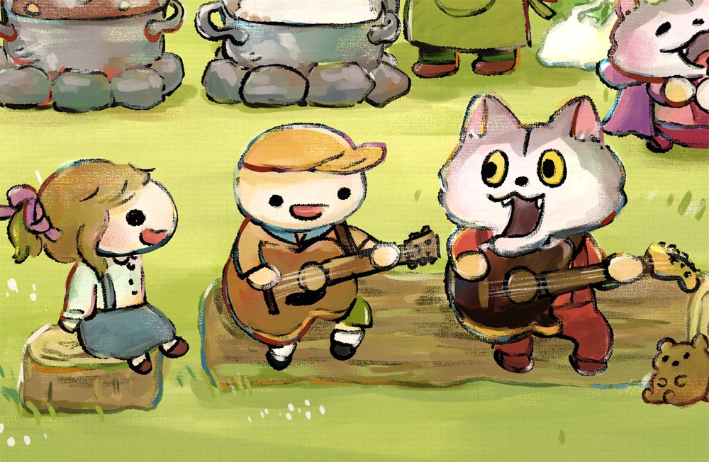 cat instrument tree stump food guitar outdoors curry  illustration images