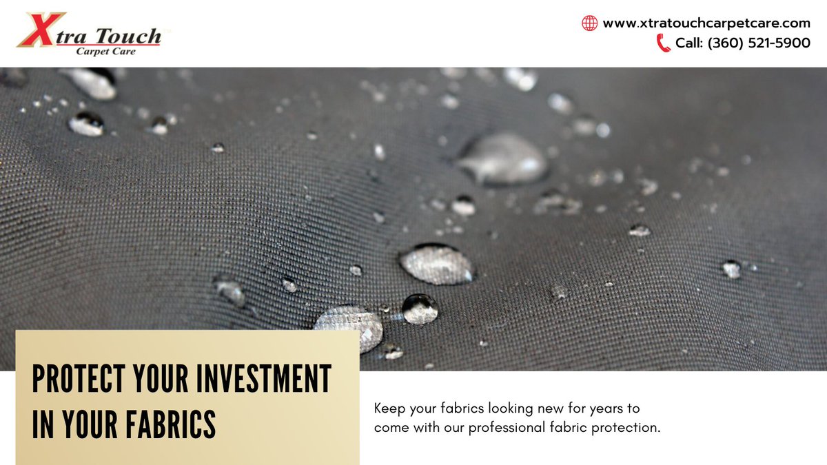 TouchXtra's tweet image. 🛡️ Protect your fabric investments like a pro! 🌟 Learn how to keep your textiles looking fabulous for years to come. Say goodbye to wear and tear! 💖

☎: (360) 521-5900
🌐: xtratouchcarpetcare.com/fabric-protect…

#FabricProtection #InvestmentCare #TimelessTextiles #xtratouchcarpetcare