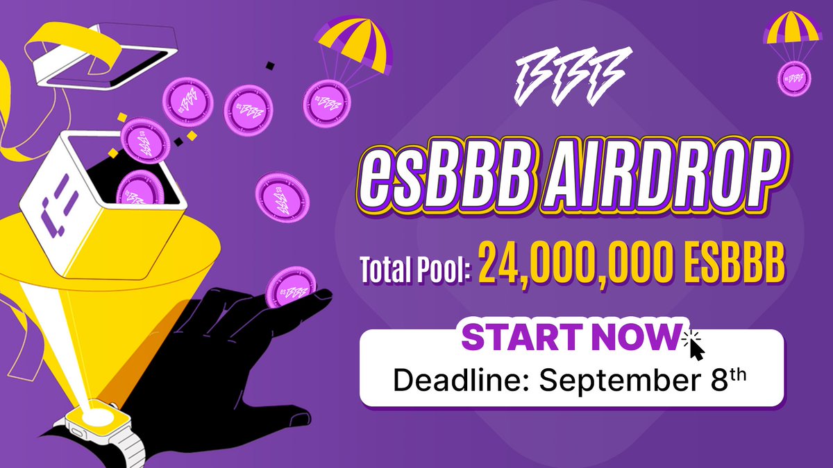 bbb_wtfpusu's tweet image. 🎉SPARKING UP SEPTEMBER WITH #ESBBB #AIRDROP: 24M ESBBB

💰 Reward pool: 24,000,000 esBBB
⚡️ Available slots: 8,000 slots
⏰ Deadline: 7AM UTC, September 8th
✅ How to win: Complete @QuestN_com app.questn.com/quest/81362188…

FCFS. Let's get it! 🔥
#giveaway