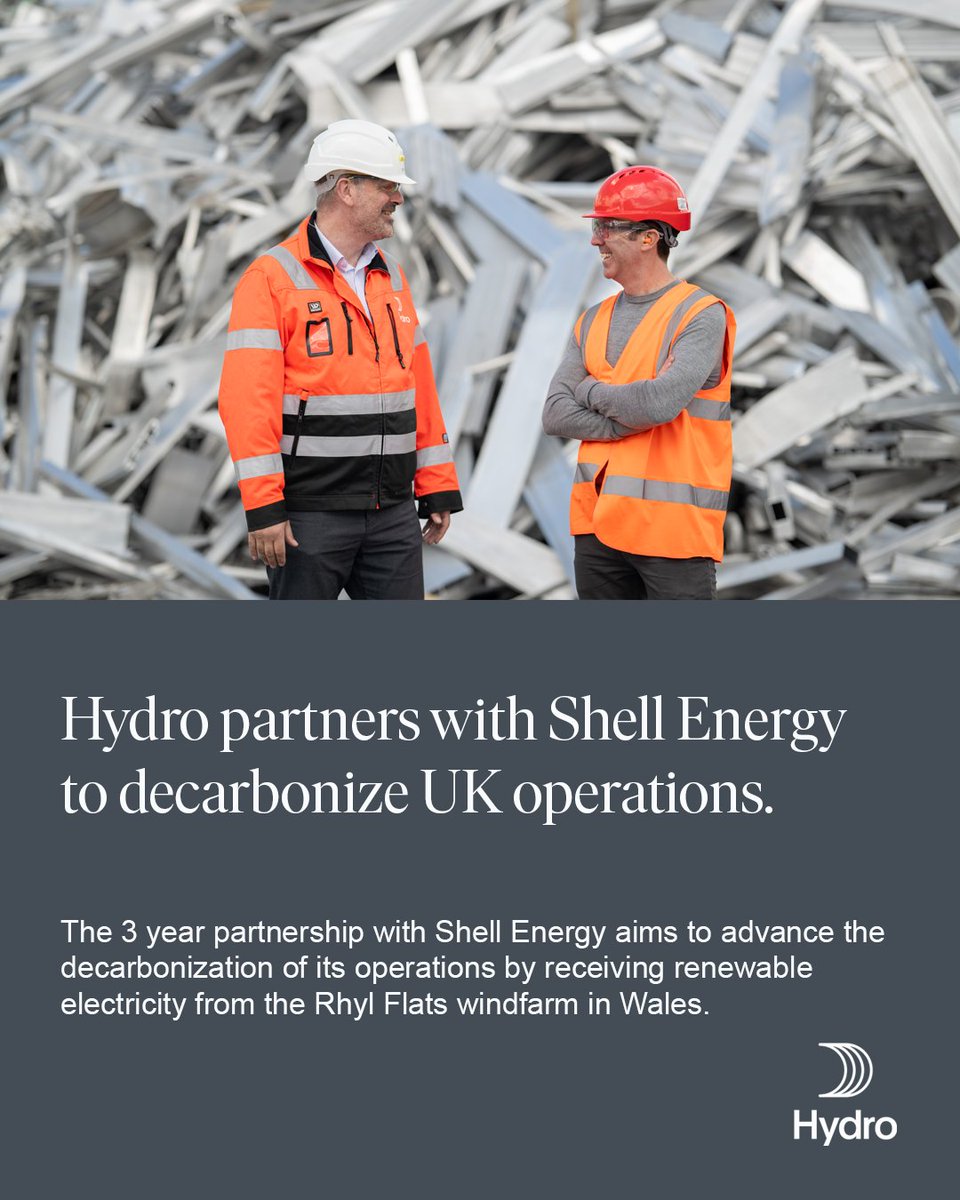 Our 3-year partnership with Shell Energy is a crucial step towards decarbonizing our UK operations.

"Hydro UK are proud to be working with Shell Energy to work towards our goal of being net-zero by 2050” – Roger Ablett, Hydro UK Extrusions MD

hydro.com/en/media/news/…