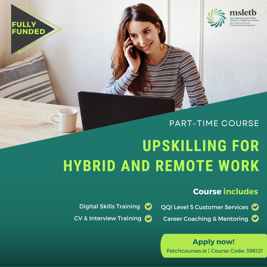msletb's tweet image. Enhance your digital skills to work effectively from home. Earn your QQI certification in Customer Services and benefit from CV &amp;amp; Interview Training. Register now for this fully funded 8-week, part-time course. Apply online here: bit.ly/3qkChku