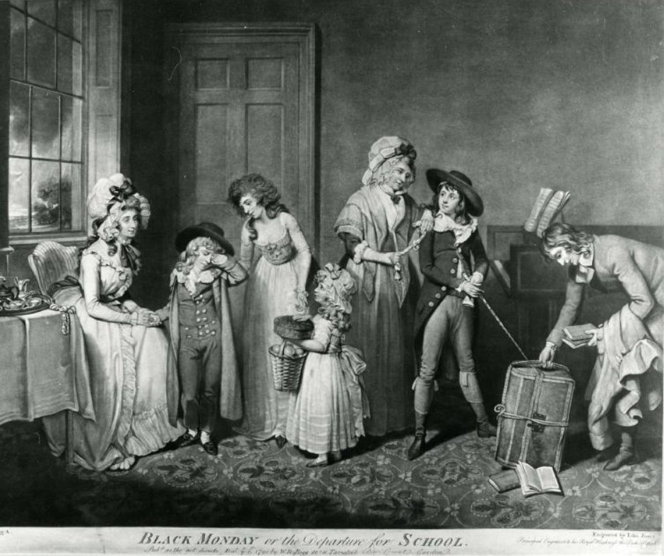 "Black Monday, or The Departure for School" by John Jones (c.1745-1797) after William Redmore Bigg (1755-1797).

Need we say more?