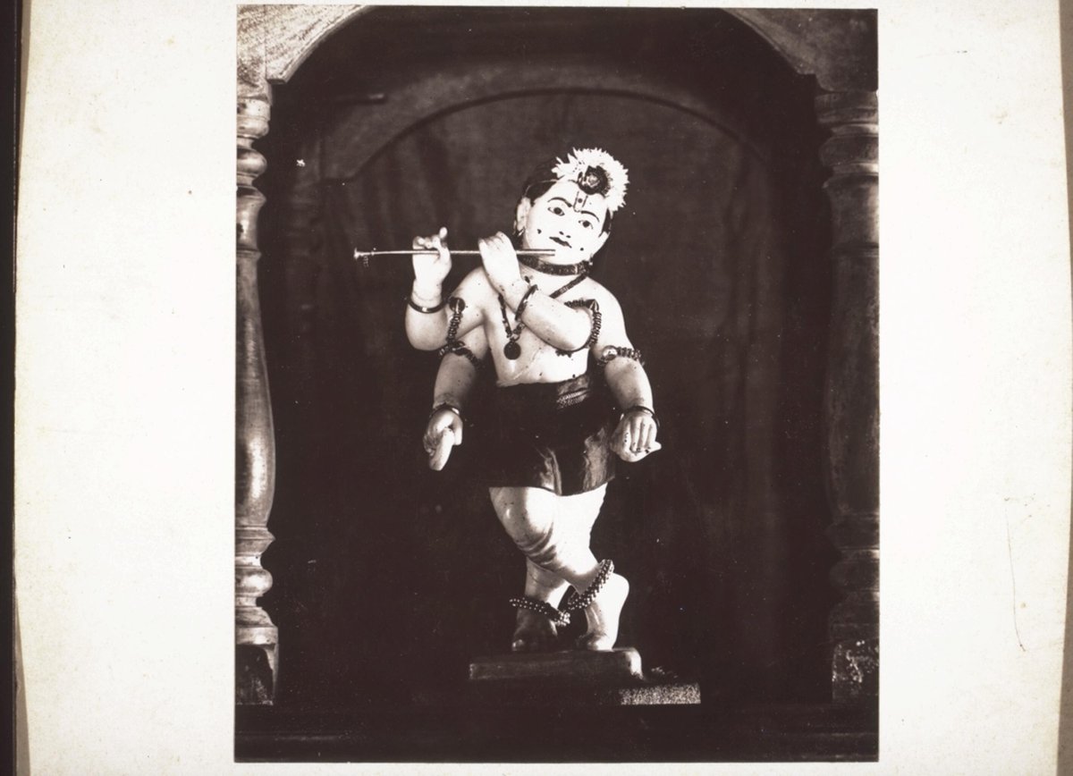 nishantr's tweet photo. Found this old #photograph of a marble statue of #Krishna in the archives of #baselmission. The caption says at a temple(unidentified) in #Mangalore. The photo dated as 1892-1902. Today is #Ashtami. Happy #KrishnaJanmashtami to everyone or 'Ashtemi da eddeppulu' in #Tulu https://t.co/pNW5dD0IWJ