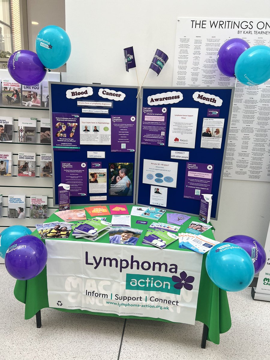 Today we have our Lymphoma stand for Blood Cancer Aweress Month <a href="/gloshospitals/">Gloucestershire Hospitals NHS Foundation Trust</a> 🩸 

From 10-12 and 2-4 today you can find our clinical nurse specialists, Michele &amp; Michelle, alongside Sharon (support worker) who’s put this fabulous display together 💪🏻 #BCAM23 <a href="/GlosCancerServ1/">@GlosCancerServices 💙</a>