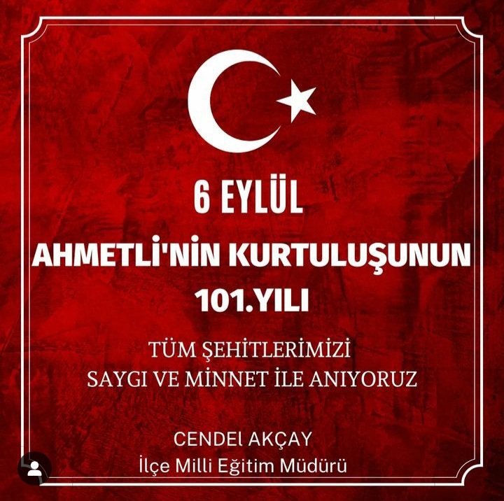 ahmetli_mem's tweet photo. Ahmetli'mizin düşman işgalindan kurtuluşunun 101. Yılında başta Gazi Mustafa Kemal Atatürk ve silah arkadaşları olmak üzere tüm şehitlerimizi saygı ve minnetle anıyoruz.
@AkcayCendel https://t.co/sqMIzM5Ouj