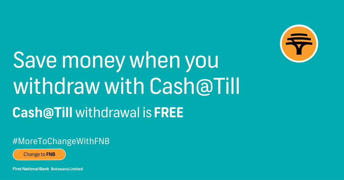 FNB_Botswana's tweet photo. Get cash for free while you shop!
Dial *130*392#, choose option 3, 'Buy/ Get Cash at Shop,' and withdraw at your nearest Cash@Till retailer.
#MoreToChangeWithFNB
#FNBB Bank of #TheChangeables
#LoveFNBB https://t.co/oxJWCqaUKL