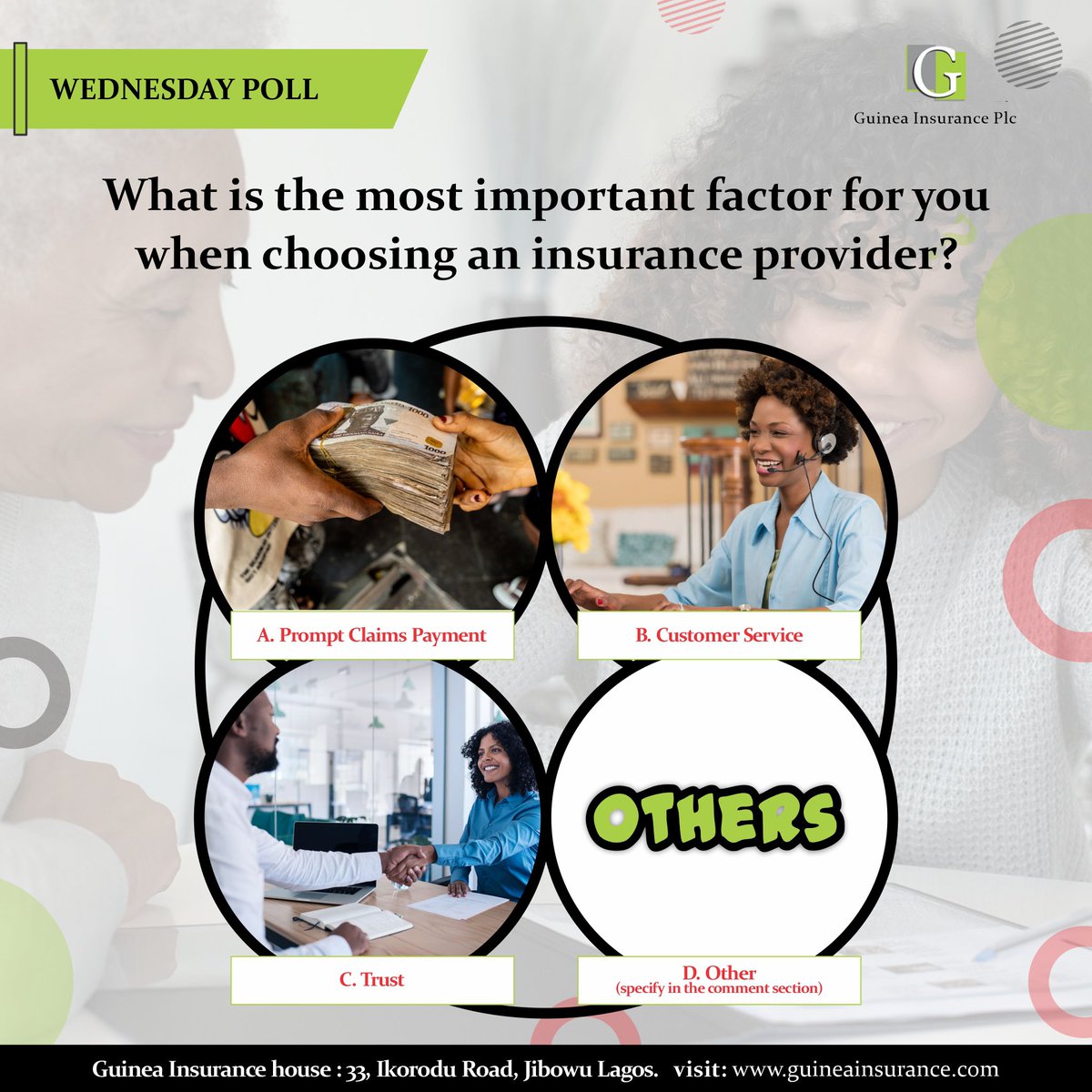 #PollWednesday! What is your top priority when picking an insurance company?💼 

Let's hear your thoughts! 💬

 #InsuranceChoices #WednesdayPoll #InsuranceMatters
#Insurance #GuineaInsurancePlc