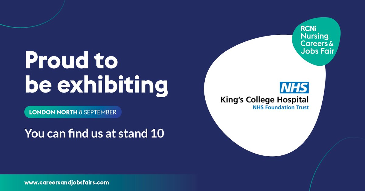 🗓️ Join us at the <a href="/NursingJobsFair/">RCNi Nursing Careers and Jobs Fair</a> on Friday 8 Sept!

Meet #TeamKings staff and hear about how to get your career in #nursing at King's started. Come along and head to stand 10 to see the exciting opportunities available at King's.

➡️ bit.ly/3PikdAQ l #Nursingcareers