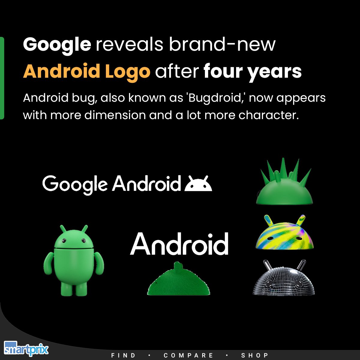 Smartprix on X: Google's Android logo gets a new look and a 3D