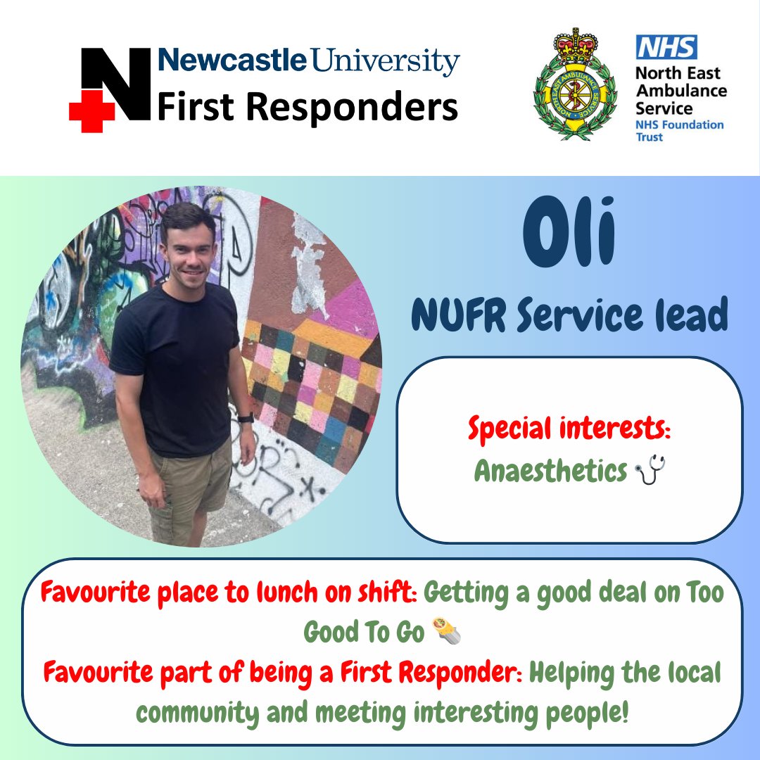 🚑 Meet the committee: 23/24 🚑

Another day, another committee member to meet!🩺

Oli is another one of our wonderful service leads 📝

#nufr #neas #northeastambulanceservice #newcastleuniversity #newcastleuni #newcastlemedicalschool #newcastleupontyne #communityfirstresponder