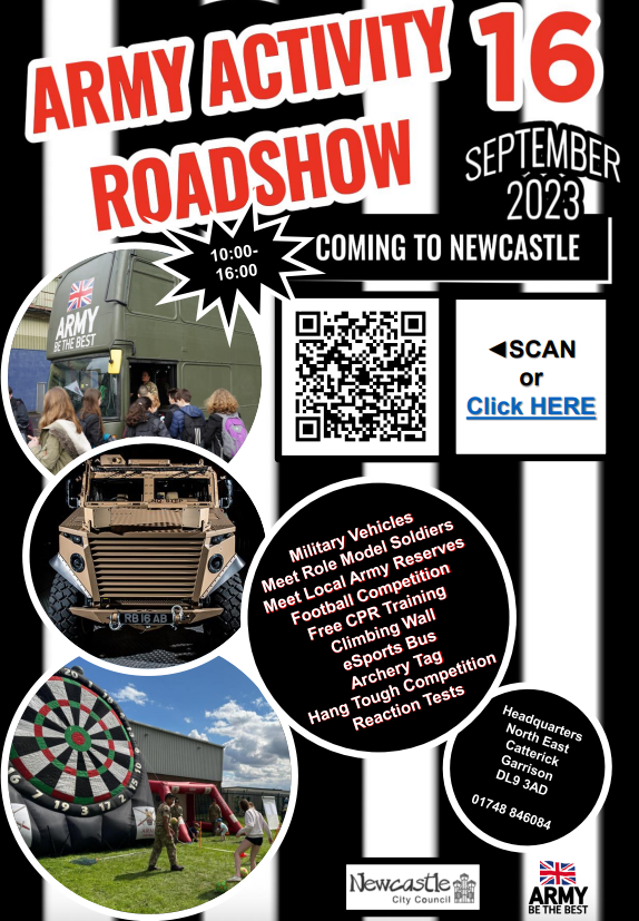 The_Black_Rats's tweet photo. THE ARMY ACTIVITY ROADSHOW IS COMING TO THE TOON! 

📍 Newcastle City Centre
🗓 Saturday 16th September
⏰ 10am-4pm

You don’t want to miss it!

See you then Newcastle!

#Newcastle #britisharmy #armyactivityroadshow 
#armyinthenorth #theblackrats https://t.co/fA7dttQ4Vd