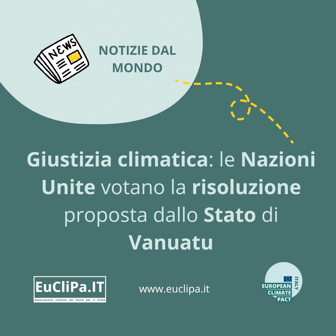 🤝L'Assemblea Generale delle Nazioni Unite che si è svolta lo scorso 29 marzo a New York ha adottato la storica risoluzione proposta dal piccolo Stato di Vanuatu. 
L'obiettivo è quello di includere la crisi climatica nel mandato della Corte Internazionale di Giustizia⚖️

#euclipa