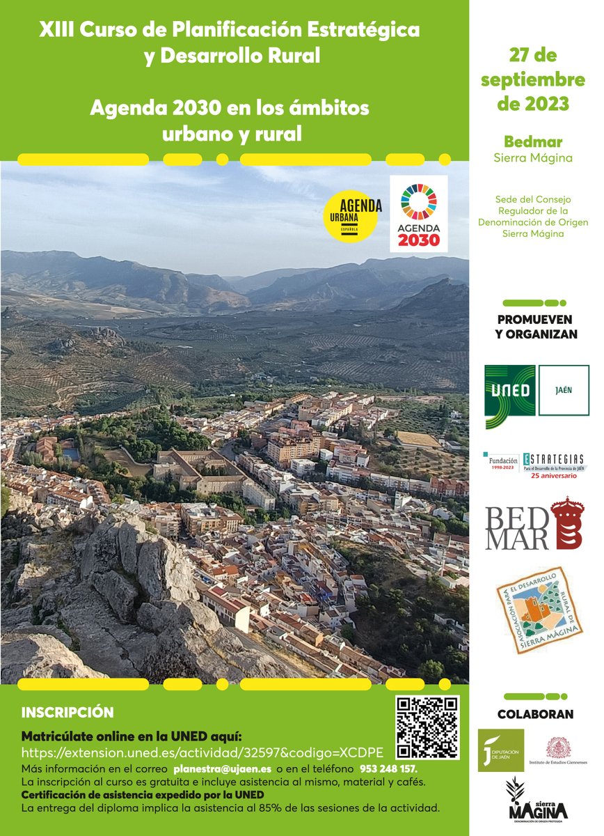 Bedmar acogerá el XIII Curso de Planificación Estratégica y Desarrollo Rural

📆 27 de septiembre
✍️ Inscripciones gratuitas: extension.uned.es/actividad/idac…

ℹ infoitijaen.es/bedmar-acogera…