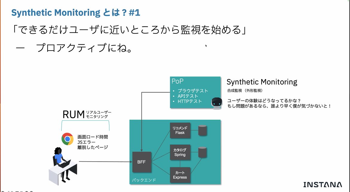 HiraokaDaisuke's tweet photo. Synthetic Monitoring (外形監視)のパート開始!
できるだけユーザに近いところから監視を始める
#instana #instanuts_jp #apm #ibm #aws #azurejp #gcp https://t.co/teKHL5PbUF