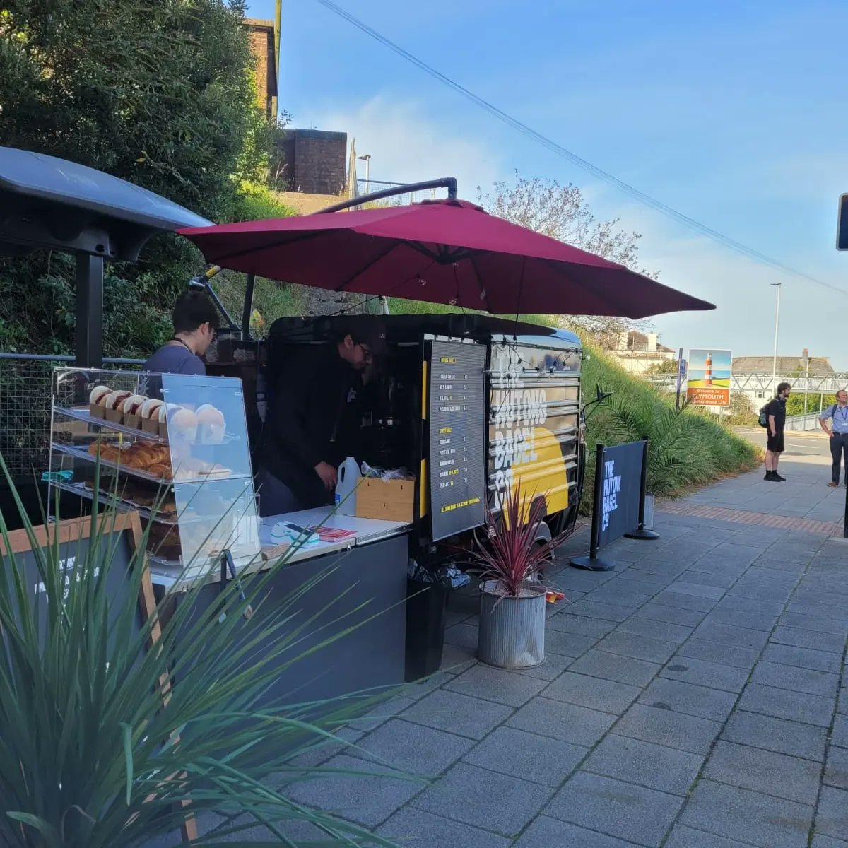 HarmanBagels's tweet photo. WE ARE OPEN WITH OUR HUTONG TUKTUK AT PLYMOUTH RAILWAY STATION AND IT'S FLIPPING BRILLIANT!

✅ BAGELS 🥯
✅ COFFEE ☕
✅ CAKES &amp; PASTRIES 🥐
✅ SUNSHINE🔆
✅ WORLD CLASS PATTER 😄

Shout out to the amazing @GWRHelp
staff for making us feel so welcome. What an amazing bunch ❤️ https://t.co/YfFcRR7jPH