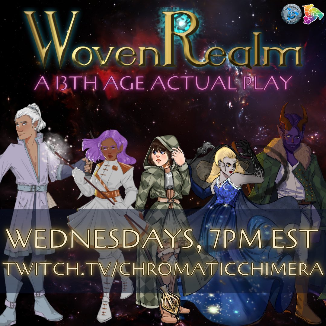 Tonight— Wednesday, September 6– at 7pm EST join us for the premiere of our fifth and FINAL season of our <a href="/13thAge/">13th Age</a> actual play, WovenRealm!

The party is heading deep into the Empire of Kovith to visit a familiar greenbean of a ranger and cleric… 🐭👀

Don’t miss it!