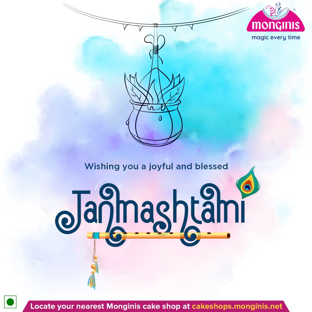 May this Janmashtami  fill your life with love, harmony, and endless celebrations. Add a touch of sweetness to your festivities with our delectable treats from Monginis. Happy Janmashtami to you and your loved ones! 🥮🕊️

#JanmashtamiGreetings #SweetCelebrations
#MonginisCakeShop
