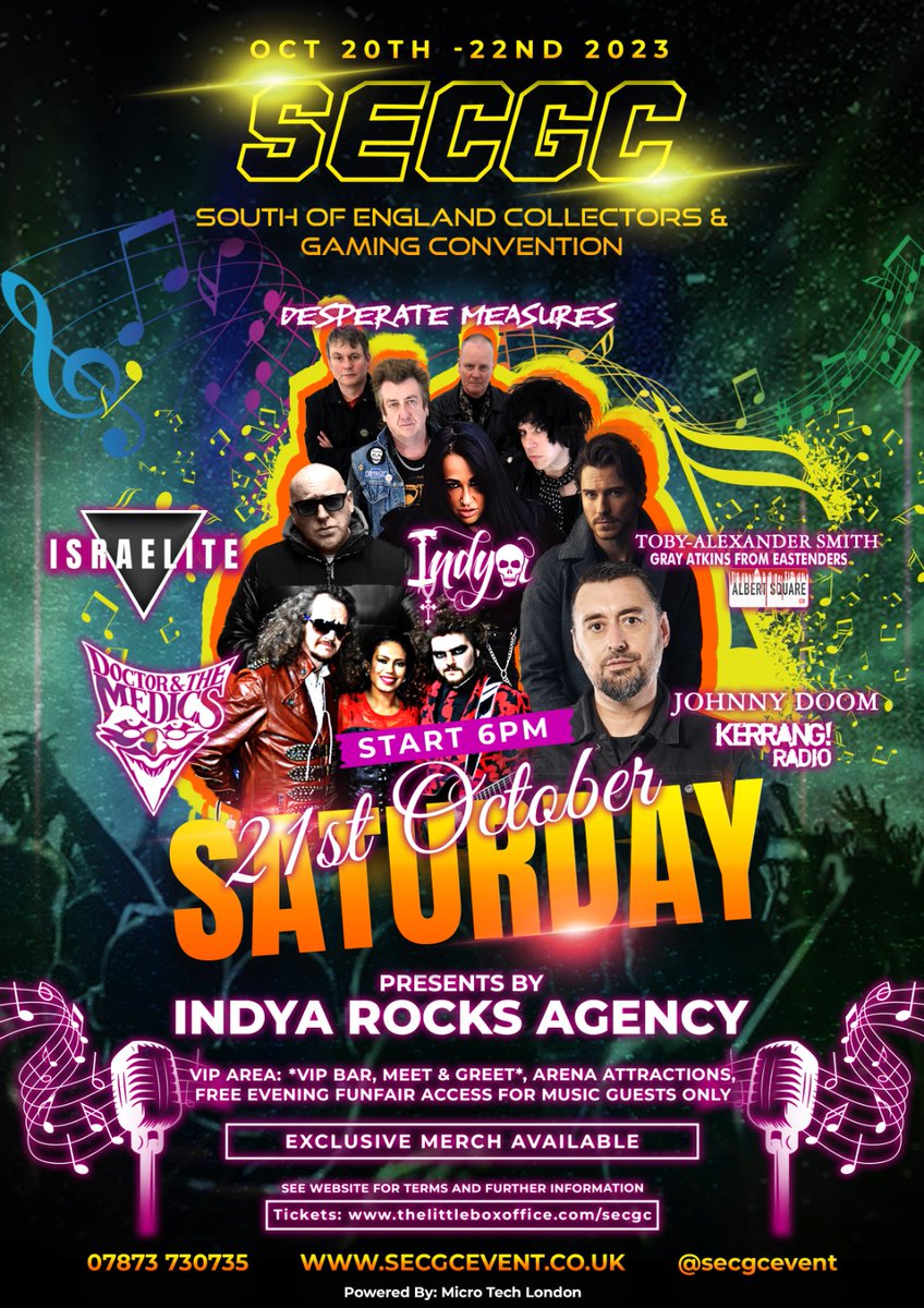 secgcevent's tweet photo. amazing to have @IndyaOfficial @_TobyAlexander @drandthemedics @johnnydoom and others joining us Saturday 21st october 2023 https://t.co/JgabFk2lD0 https://t.co/1UWccIld2G
