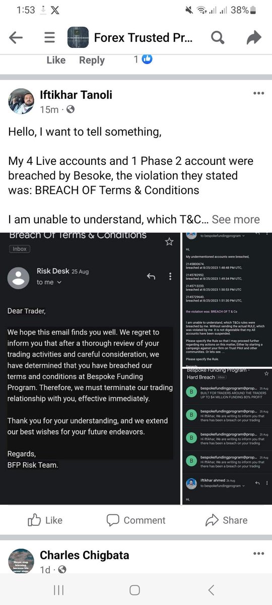Limitless_Noman's tweet photo. SCAM ALERT 🚩🚩🚩❌❌❌
@BESPOKE_FUNDING IS A BIG FRAUD
THEY SCAMMING TRADERS IN HUGE NUMBERS NOW WITHOUT ANY VIOLATION .
1. Breaching Accounts Without Evidence. By using word . T&C BREACHED ❌🚩
2. DELAYING PAYOUTS TO TRADERS.
#BespokeFundingProgram
#BespokeFunding https://t.co/bbdKJz8JWq
