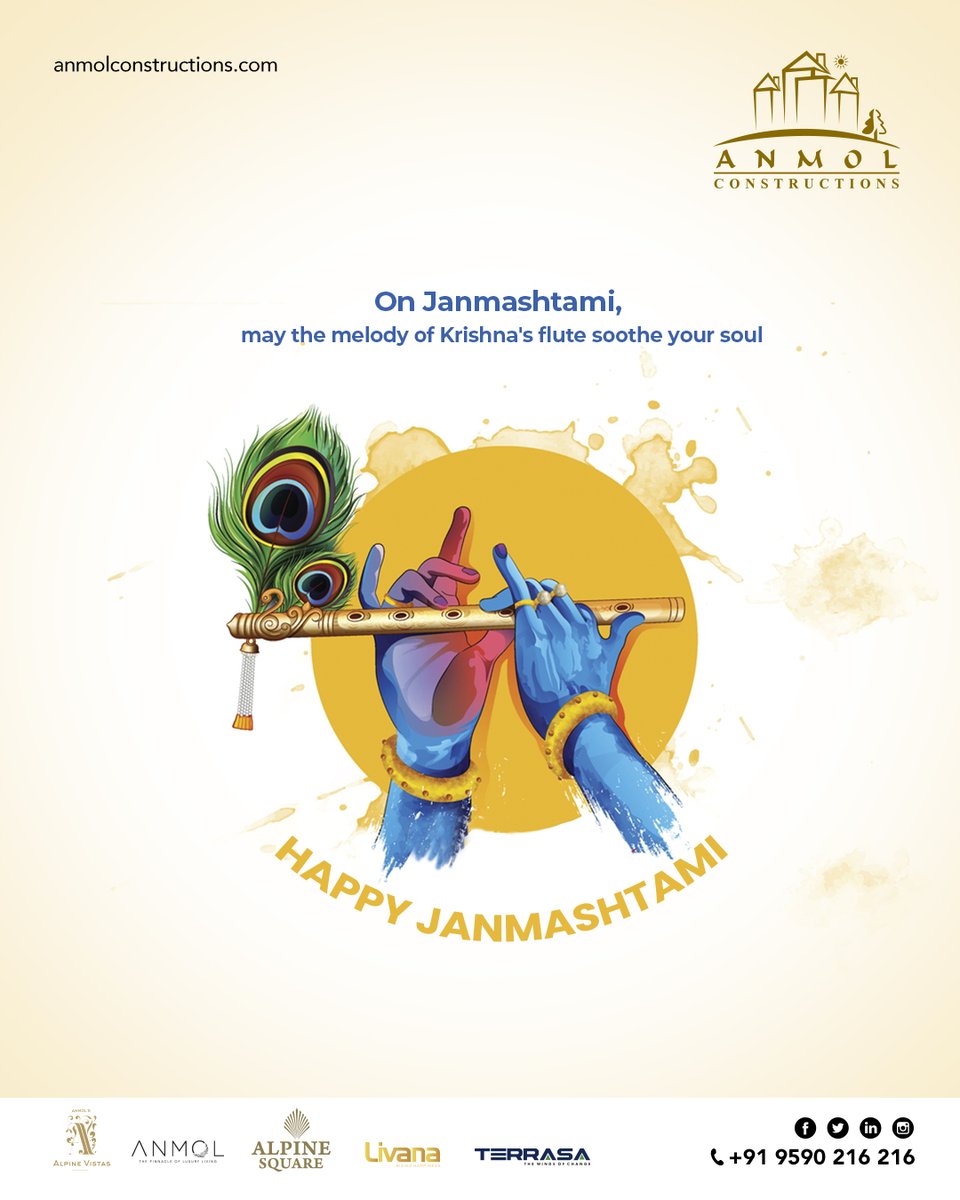 AnmolConstructi's tweet photo. On this divine occasion of Janmashtami, may you find the strength to overcome challenges, just like Lord Krishna did. Wishing you a victorious and blessed day!

#anmol #anmolconstructions #Krishna #LordKrishna #KrishnaJanmashtami #HareKrishna #RadheKrishna #Janmashtami2023 https://t.co/q6GxSFFUUg